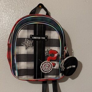 Limited Too Black, White & Red Plaid Patch Mini Backpack